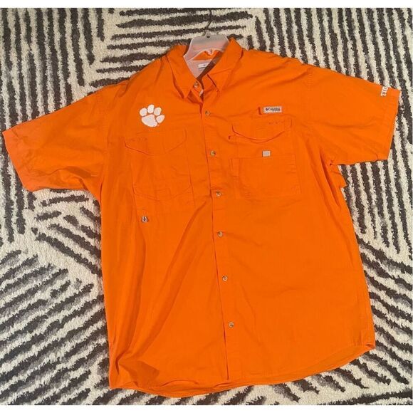 Columbia PFG Men’s Clemson Tigers Fishing Shirt XL Orange Button Down Cotton - Picture 1 of 10